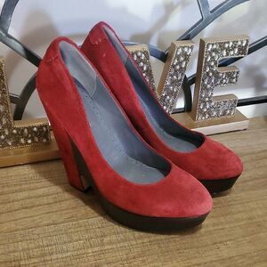 ROSEGOLD Lela Platform Wedge Women’s Ruby Suede Heels Sz 8.5 Round Toe Boho